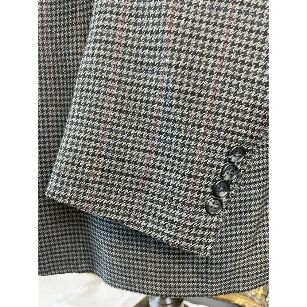 VTG Stafford 44S Gray Houndstooth Check Wool‎ Blend Tweed 2 Roll 1 Sport Coat